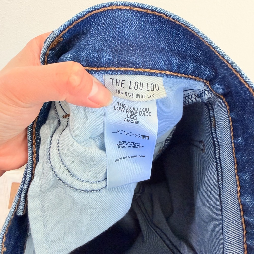 Joe's Low Rise Wide Leg Lou Lou Jeans Dark Medium Wash Denim in Amore 29 - Picture 7 of 8